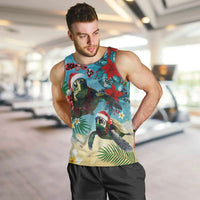 Hawaiian Mele Kalikimaka Men Tank Top Tropical Xmas Turtles Red Poinsettia Watercolor - Polynesian Pride