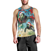 Hawaiian Mele Kalikimaka Men Tank Top Tropical Xmas Turtles Red Poinsettia Watercolor - Polynesian Pride