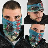 Hawaiian Mele Kalikimaka Neck Gaiter Tropical Xmas Turtles Red Poinsettia Watercolor - Polynesian Pride