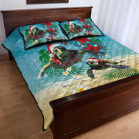 Hawaiian Mele Kalikimaka Quilt Bed Set Tropical Xmas Turtles Red Poinsettia Watercolor - Polynesian Pride