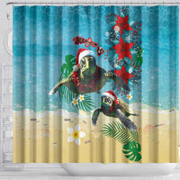 Hawaiian Mele Kalikimaka Shower Curtain Tropical Xmas Turtles Red Poinsettia Watercolor - Polynesian Pride