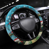 Hawaiian Mele Kalikimaka Steering Wheel Cover Tropical Xmas Turtles Red Poinsettia Watercolor LT03 Universal Fit Multicolor - Polynesian Pride