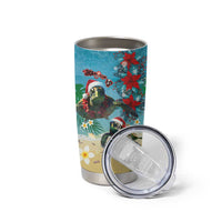 Hawaiian Mele Kalikimaka Tumbler Cup Tropical Xmas Turtles Red Poinsettia Watercolor LT03 - Polynesian Pride