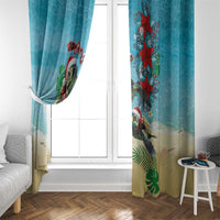 Hawaiian Mele Kalikimaka Window Curtain Tropical Xmas Turtles Red Poinsettia Watercolor - Polynesian Pride