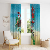 Hawaiian Mele Kalikimaka Window Curtain Tropical Xmas Turtles Red Poinsettia Watercolor - Polynesian Pride