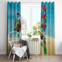 Hawaiian Mele Kalikimaka Window Curtain Tropical Xmas Turtles Red Poinsettia Watercolor - Polynesian Pride