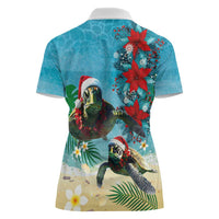 Hawaiian Mele Kalikimaka Women Polo Shirt Tropical Xmas Turtles Red Poinsettia Watercolor LT03 - Polynesian Pride