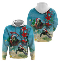 Hawaiian Mele Kalikimaka Zip Hoodie Tropical Xmas Turtles Red Poinsettia Watercolor - Polynesian Pride