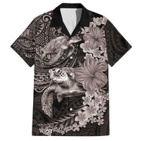 Hawaiian Plumeria and Hibiscus with Turtles Family Matching Puletasi and Hawaiian Shirt Polynesian Art Grayscale - Polynesian Pride