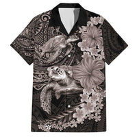 Hawaiian Plumeria and Hibiscus with Turtles Hawaiian Shirt Polynesian Art Grayscale - Polynesian Pride