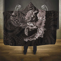 Hawaiian Plumeria and Hibiscus with Turtles Hooded Blanket Polynesian Art Grayscale LT03 - Polynesian Pride