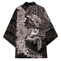 Hawaiian Plumeria and Hibiscus with Turtles Kimono Polynesian Art Grayscale LT03 - Polynesian Pride
