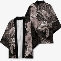 Hawaiian Plumeria and Hibiscus with Turtles Kimono Polynesian Art Grayscale LT03 - Polynesian Pride