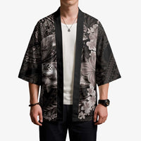 Hawaiian Plumeria and Hibiscus with Turtles Kimono Polynesian Art Grayscale LT03 - Polynesian Pride
