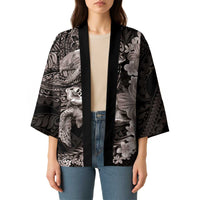 Hawaiian Plumeria and Hibiscus with Turtles Kimono Polynesian Art Grayscale LT03 - Polynesian Pride