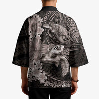 Hawaiian Plumeria and Hibiscus with Turtles Kimono Polynesian Art Grayscale LT03 - Polynesian Pride