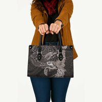 Hawaiian Plumeria and Hibiscus with Turtles Leather Bag Polynesian Art Grayscale - Polynesian Pride