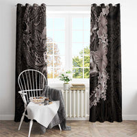 Hawaiian Plumeria and Hibiscus with Turtles Window Curtain Polynesian Art Grayscale - Polynesian Pride