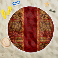 Hawaii Style Hibiscus and Tribal Element Fabric Patchwork Beach Blanket LT03 One Size 150cm Red - Polynesian Pride