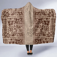 Hawaii Style Hibiscus and Tribal Element Fabric Patchwork Hooded Blanket Beige Version LT03 - Polynesian Pride
