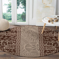 Hawaii Style Hibiscus and Tribal Element Fabric Patchwork Round Carpet Beige Version LT03 - Polynesian Pride