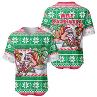 Hawaii Mele Kalikimaka Baseball Jersey Aloha Santa and Palm Tree Mix Kakau Pattern LT03 - Polynesian Pride