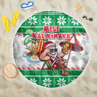Hawaii Mele Kalikimaka Beach Blanket Aloha Santa and Palm Tree Mix Kakau Pattern LT03 One Size 150cm Green - Polynesian Pride
