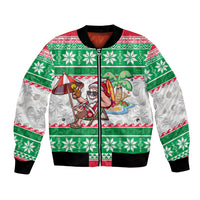 Hawaii Mele Kalikimaka Bomber Jacket Aloha Santa and Palm Tree Mix Kakau Pattern LT03 Unisex Green - Polynesian Pride