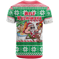 Hawaii Mele Kalikimaka T Shirt Aloha Santa and Palm Tree Mix Kakau Pattern LT03 - Polynesian Pride