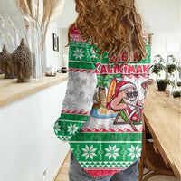 Hawaii Mele Kalikimaka Women Casual Shirt Aloha Santa and Palm Tree Mix Kakau Pattern LT03 - Polynesian Pride