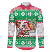 Custom Hawaii Mele Kalikimaka Family Matching Mermaid Dress and Hawaiian Shirt Aloha Santa and Palm Tree Mix Kakau Pattern LT03 Dad's Shirt - Long Sleeve Green - Polynesian Pride