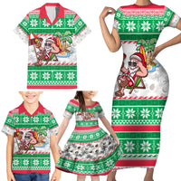 Custom Hawaii Mele Kalikimaka Family Matching Short Sleeve Bodycon Dress and Hawaiian Shirt Aloha Santa and Palm Tree Mix Kakau Pattern LT03 - Polynesian Pride