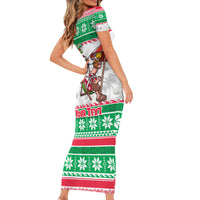 Custom Hawaii Mele Kalikimaka Short Sleeve Bodycon Dress Aloha Santa and Palm Tree Mix Kakau Pattern LT03 - Polynesian Pride