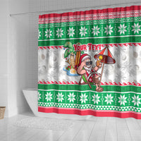Custom Hawaii Mele Kalikimaka Shower Curtain Aloha Santa and Palm Tree Mix Kakau Pattern LT03 - Polynesian Pride