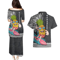 Hawaii Pineapple Surfing Kakau Tribal Personalised Couples Matching Puletasi Dress and Hawaiian Shirt LT03 - Polynesian Pride
