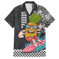 Hawaii Pineapple Surfing Kakau Tribal Personalised Family Matching Off Shoulder Maxi Dress and Hawaiian Shirt LT03 Dad's Shirt - Short Sleeve Brown - Polynesian Pride