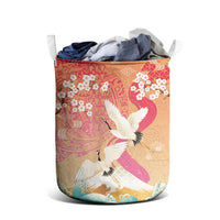 Hawaiian and Japanese Culture Together Laundry Basket Kakau Art Tattoo with Cranes and Sakura Spring Vibe - Polynesian Pride
