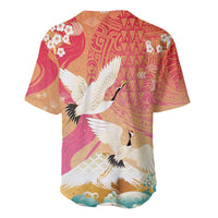 Hawaiian and Japanese Culture Together Baseball Jersey Kakau Art Tattoo with Cranes and Sakura Spring Vibe - Polynesian Pride