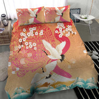 Hawaiian and Japanese Culture Together Bedding Set Kakau Art Tattoo with Cranes and Sakura Spring Vibe - Polynesian Pride