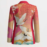 Hawaiian and Japanese Culture Together Blazer Kakau Art Tattoo with Cranes and Sakura Spring Vibe - Polynesian Pride