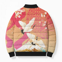 Hawaiian and Japanese Culture Together Bomber Puffer Jacket Kakau Art Tattoo with Cranes and Sakura Spring Vibe - Polynesian Pride