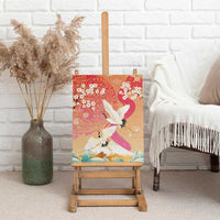 Hawaiian and Japanese Culture Together Canvas Wall Art Kakau Art Tattoo with Cranes and Sakura Spring Vibe - Polynesian Pride