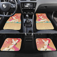 Hawaiian and Japanese Culture Together Car Mats Kakau Art Tattoo with Cranes and Sakura Spring Vibe - Polynesian Pride