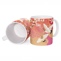 Hawaiian and Japanese Culture Together Ceramic Mug Kakau Art Tattoo with Cranes and Sakura Spring Vibe - Polynesian Pride