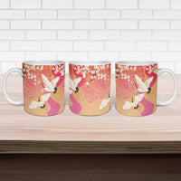 Hawaiian and Japanese Culture Together Ceramic Mug Kakau Art Tattoo with Cranes and Sakura Spring Vibe - Polynesian Pride
