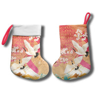 Hawaiian and Japanese Culture Together Christmas Stocking Kakau Art Tattoo with Cranes and Sakura Spring Vibe - Polynesian Pride
