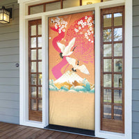 Hawaiian and Japanese Culture Together Door Cover Kakau Art Tattoo with Cranes and Sakura Spring Vibe - Polynesian Pride