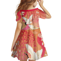 Hawaiian and Japanese Culture Together Family Matching Long Sleeve Bodycon Dress and Hawaiian Shirt Kakau Art Tattoo with Cranes and Sakura Spring Vibe - Polynesian Pride