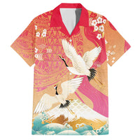 Hawaiian and Japanese Culture Together Family Matching Long Sleeve Bodycon Dress and Hawaiian Shirt Kakau Art Tattoo with Cranes and Sakura Spring Vibe - Polynesian Pride