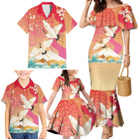 Hawaiian and Japanese Culture Together Family Matching Mermaid Dress and Hawaiian Shirt Kakau Art Tattoo with Cranes and Sakura Spring Vibe LT03 - Polynesian Pride